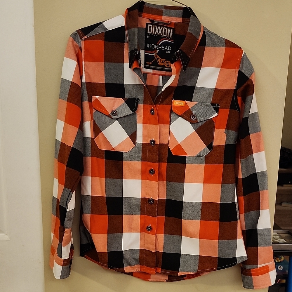 DIXXON Women's IRONHEAD Bold Orange and Black Checkered Shirt